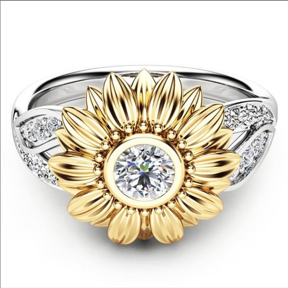 NEW💍18K Yellow&White GOLD DIAMOND SUNFLOWER RING - Picture 2 of 3